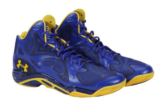 Stephen Curry Signed Under Armour Blue and Gold Practice Sneakers